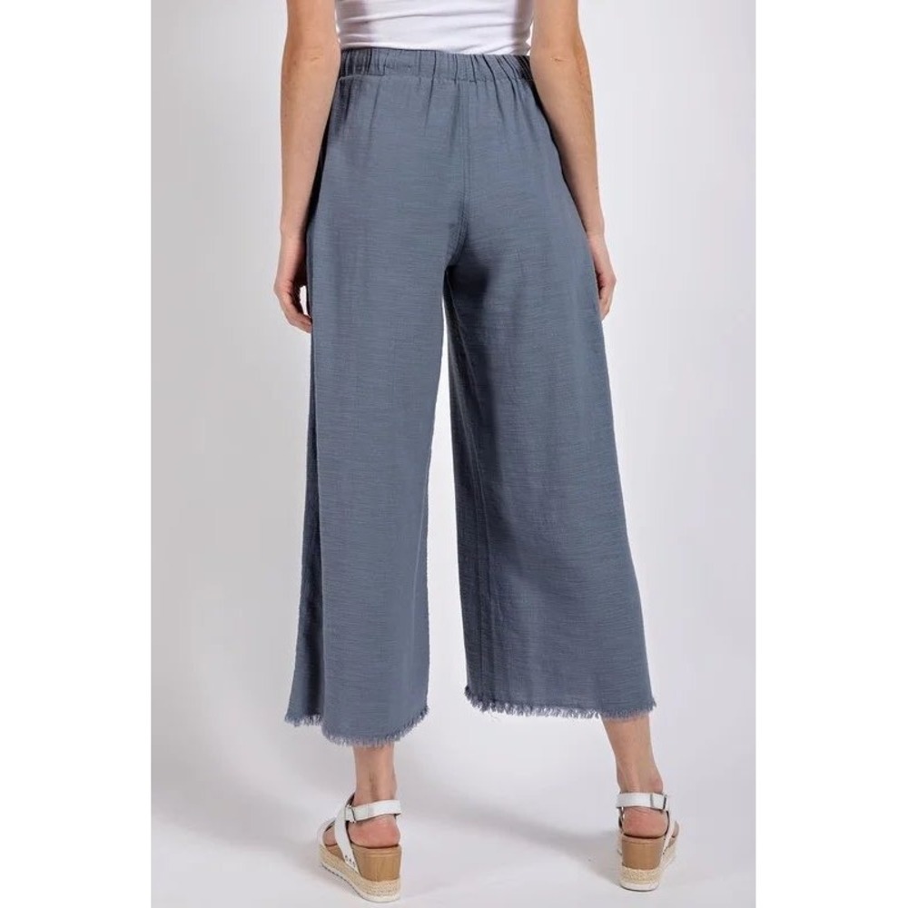 Gigio Plus Frayed Wide Leg Pants Blue Cotton Elastic Drawstring Waist XL - Picture 2 of 7